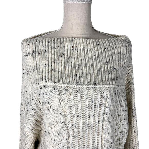 Free People New Dream Sweater Cream Speckled Off Shoulder Cable Knit Size M - Picture 2 of 9
